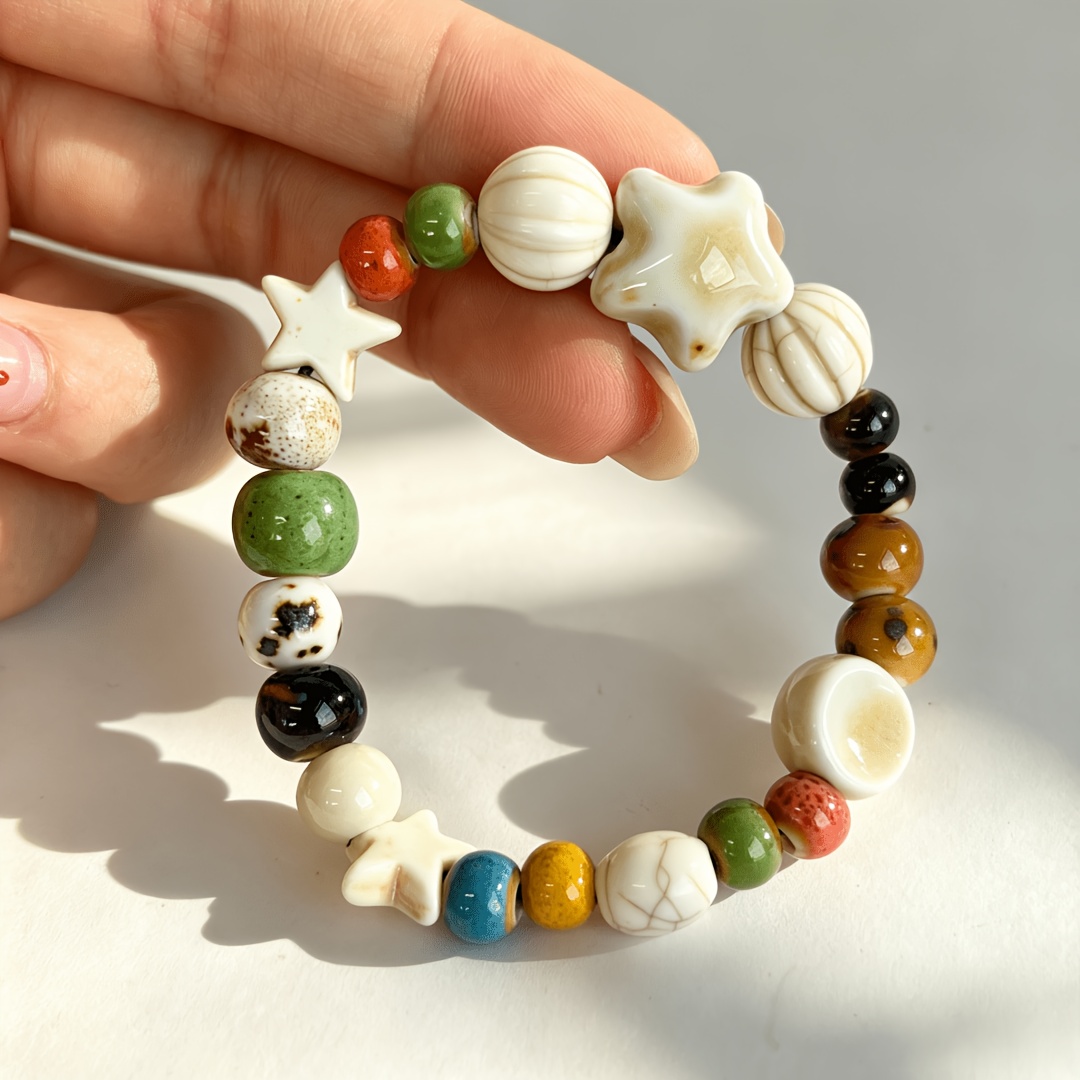 Handmade Glazed Ceramic Men's Multi-Faux Bracelet